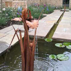 Copper iris water feature