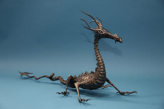 Welded steel metal dragon sculpture