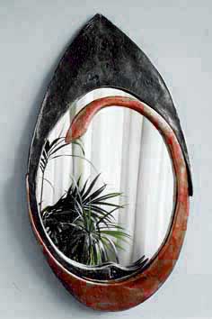 contemporary copper and steel mirror