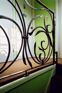 contemporary metal stair railings, forged steel balustrade