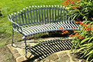 Bespoke galvanised steel garden bench with plant inspired detailing