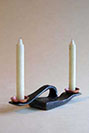 Forged steel and copper candle holder 