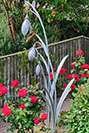 Galvanised steel snowdrop sculpture and garden lights